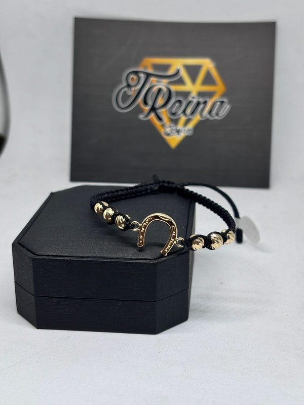 PULSERA HERRADURA HILO NEGRO BALIN#5 DIAMANTADO ORO 18KT NACIONAL