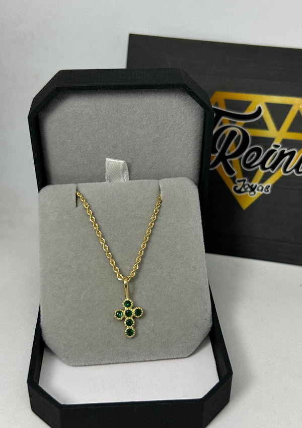 COMBO CADENA LAZO 1,86GR 50CM 2MM ITA + DIJE CRUZ CIRCONES VERDES 1,04GR NACI ORO 18KT