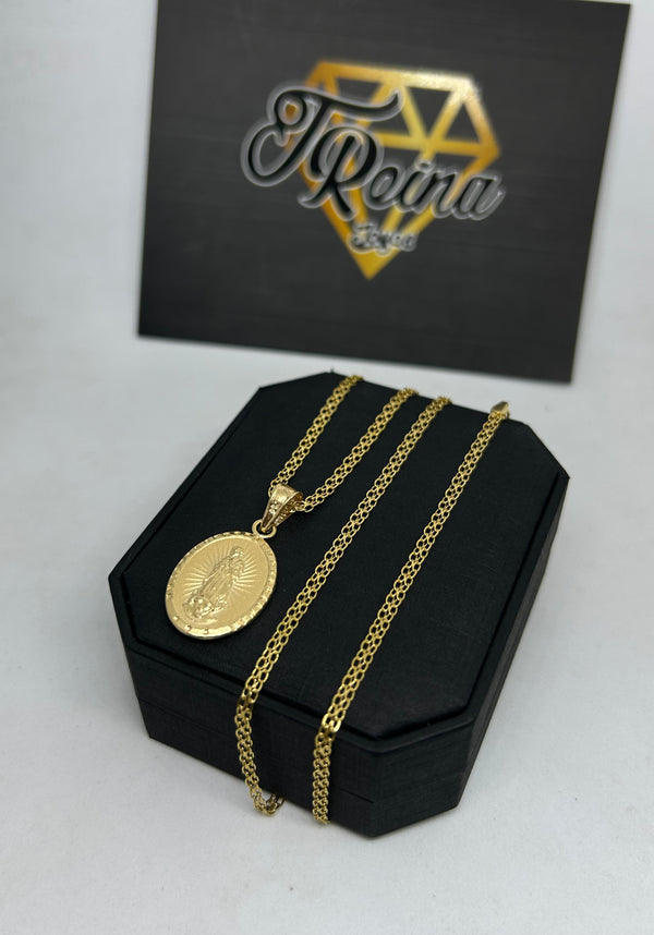 COMBO CADENA BISMARK 3,82GR 60CM 3MM ITA + DIJE VIRGEN GUADALUPE 1,54GR NACI ORO 18KT