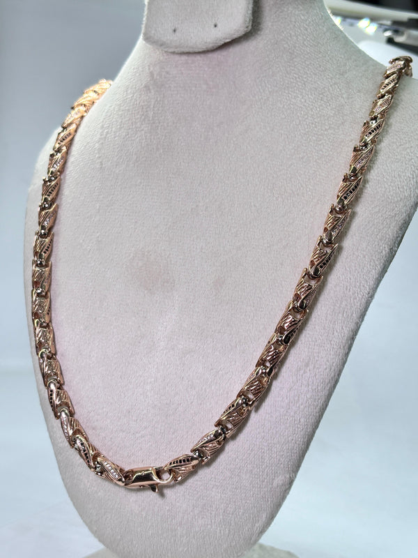 CADENA RUSTICA 88,68GR 64,5CM 6MM PIEDRAS CIRCONES NEGRAS Y BLANCAS ORO ROSA 18KT