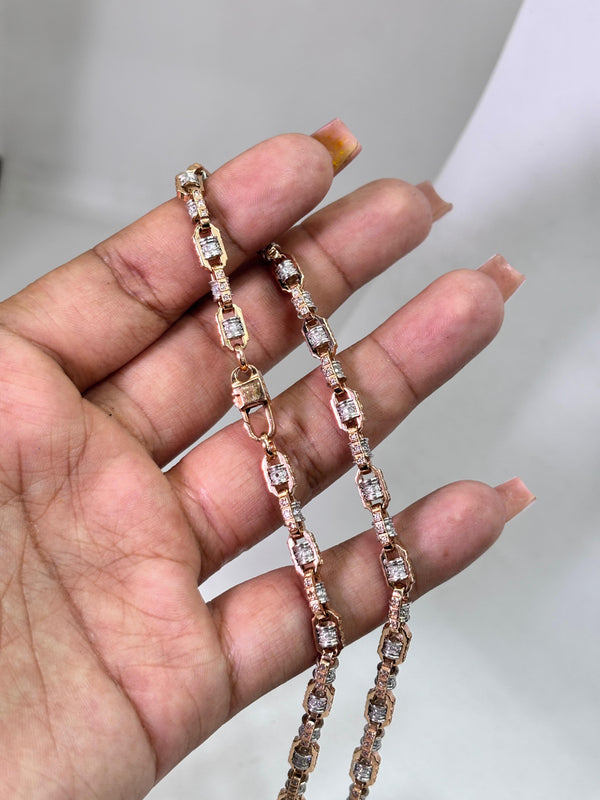 CADENA RUSTICA 63,65GR 70CM 6MM PIEDRAS CIRCONES NACI ORO ROSA Y BLANCO 18KT