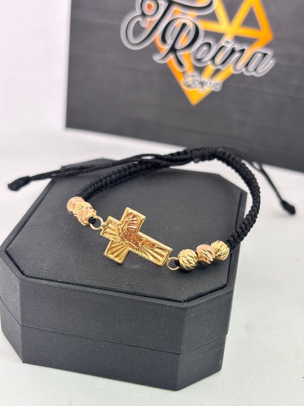 PULSERA TEJIDA CRUZ CARA CRISTO 2GR BALIN 5MM NACI ORO 18KT