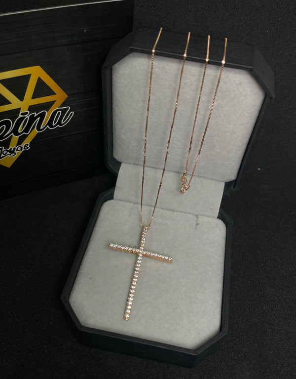 COMBO CADENA VENECIANA 1,23GR 50CM ORO ROSA ITA + DIJE CRUZ CIRCONES 2,07GR NACI ORO 18KT