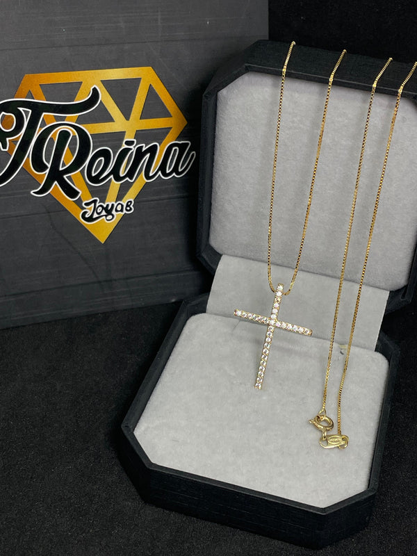 COMBO CADENA VENECIANA 1,92GR 50CM 1MM ITA + DIJE CRUZ CIRCONES 1,22GR LARGO 2,7CM ANCHO 2CM NACI ORO 18KT