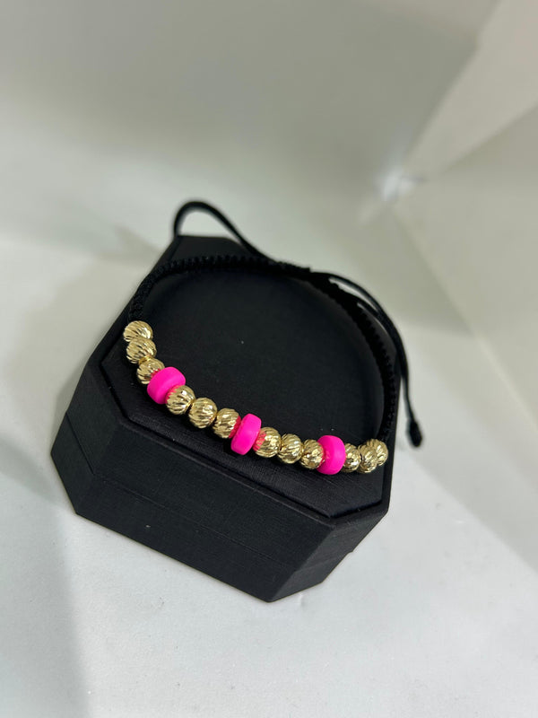 PULSERA TEJIDA 1,22GR BALIN #5 DIAMANTADOS Y CACUCHOS FUCSIAS NACI ORO 18KT