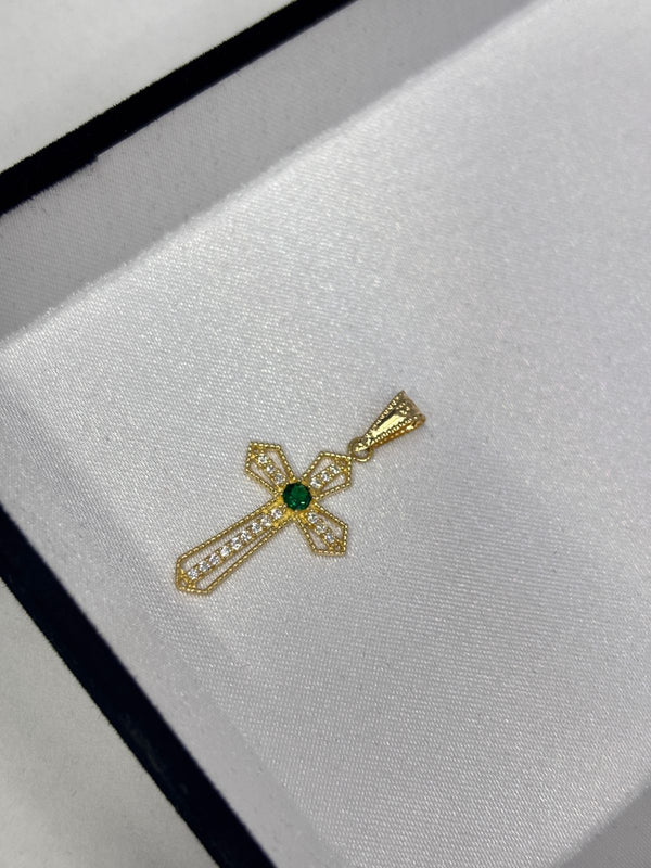 DIJE CRUZ CIRCONES 1,14GR LARGO 3CM ANCHO 1,3CM NACI ORO 18KT