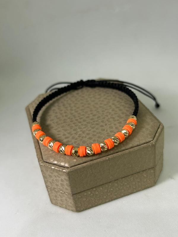 PULSERA TEJIDA BALIN #4 Y CAUCHOS NARANJAS 1,17GR 12B NACI ORO 18KT