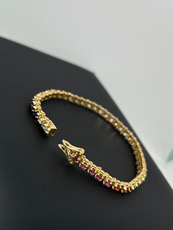 PULSERA TENNIS CIRCONES DE COLORES 19,61GR 18CM 5MM ORO 18KT