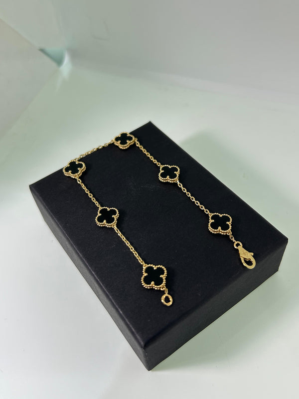 PULSERA VC NEGRA 6 TREBOL 5,33GR 19,5CM ITA ORO 18KT