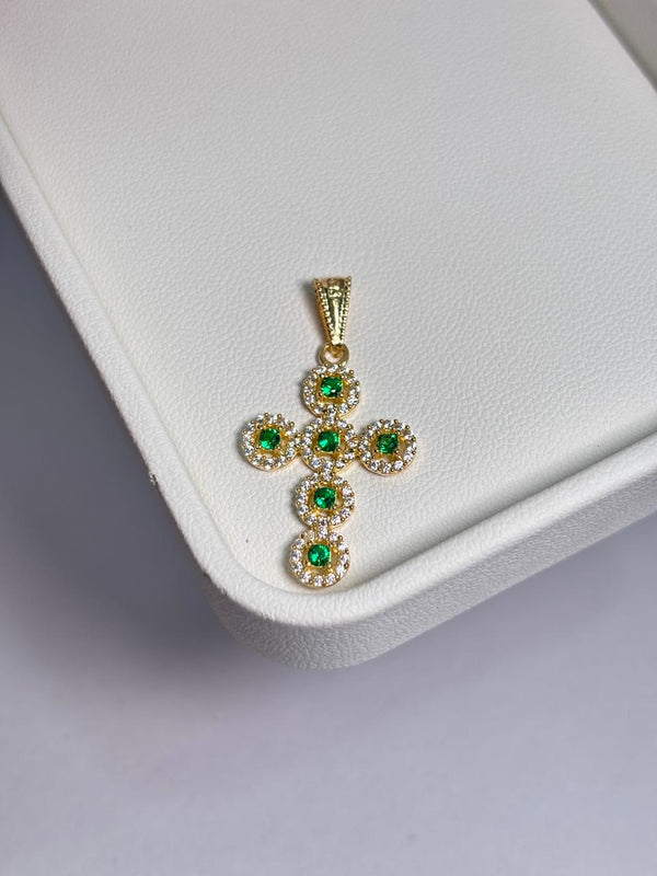 DIJE CRUZ CIRCONES VERDES 1,94GR LARGO 3CM ANCHO 1,7CM NACI ORO 18KT