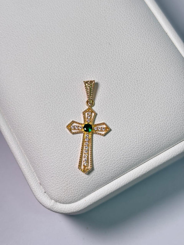 DIJE CRUZ CIRCON VERDE Y BLANCO 1,11GR LARGO 3CM ANCHO 1,5CM NACI ORO 18KT