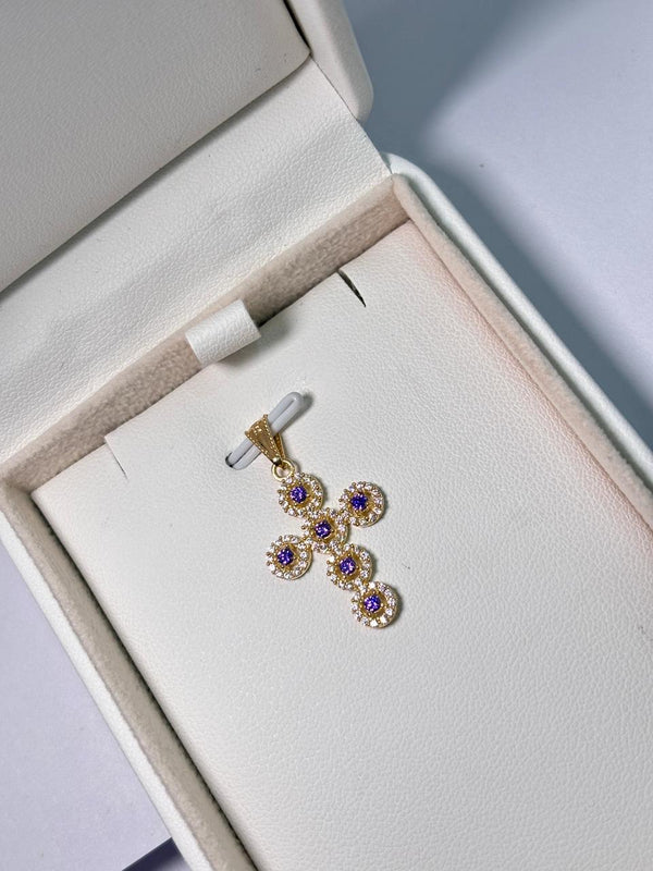 DIJE CRUZ CIRCONES LILA 1,94GR LARGO 3CM ANCHO 1,7CM NACI ORO