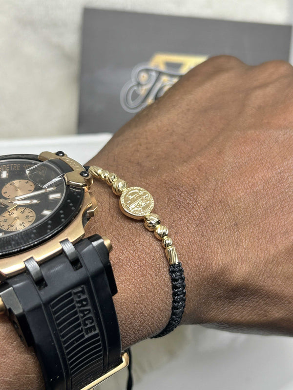 pulsera tejida san Benito Oro18kt